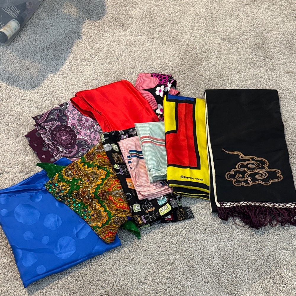 Mixed Silk & Fabric Scarf Lot - Multicolor